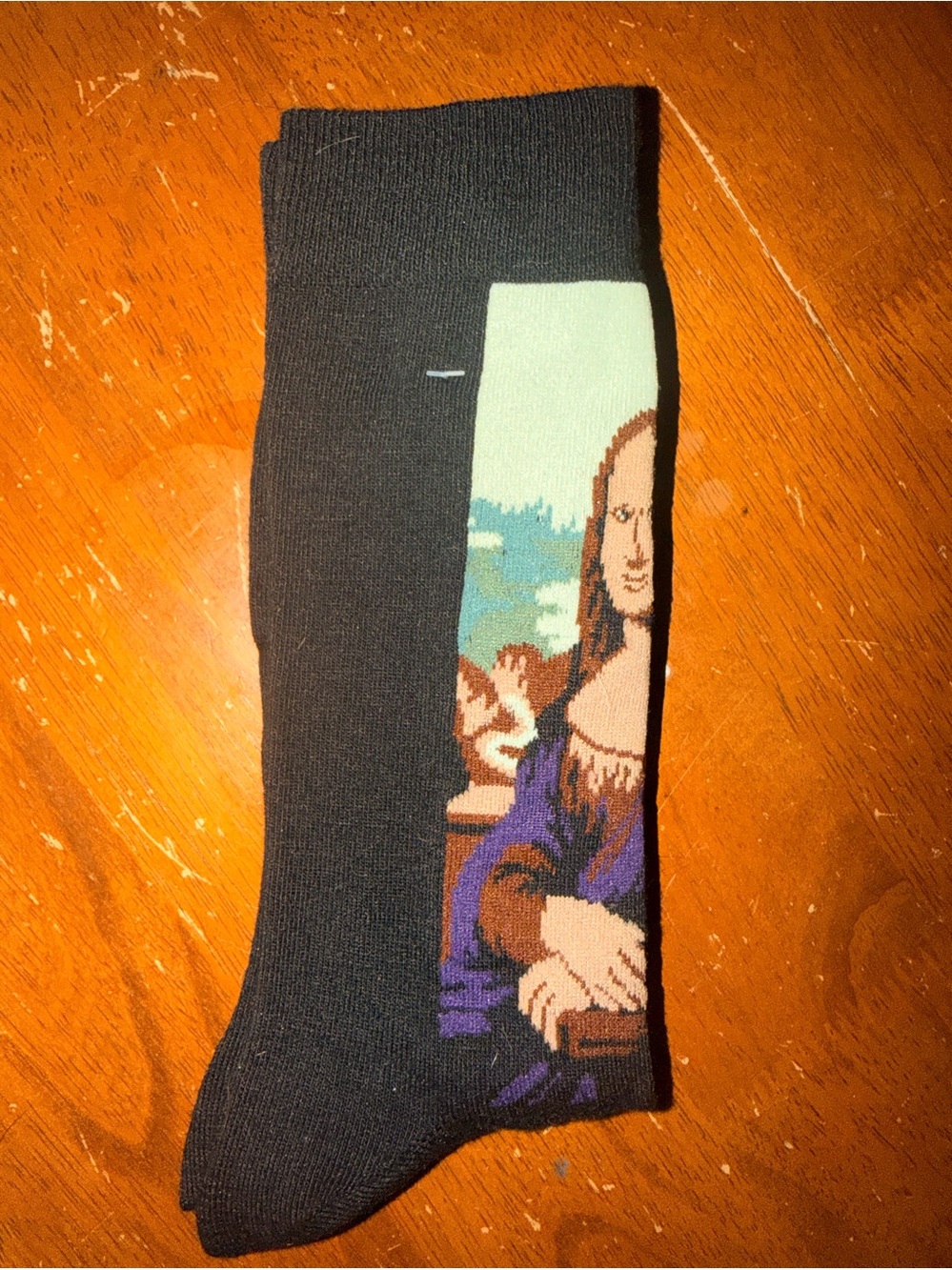 Black Mona Lisa Graphic Crew Socks for Men